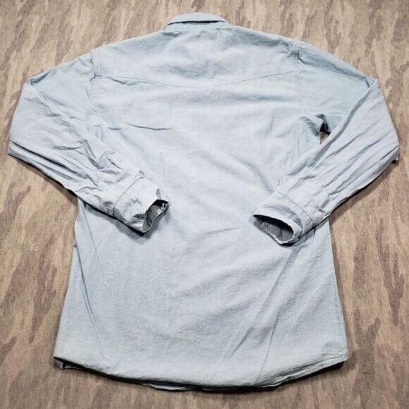 Pelham Shirt Mens Medium Blue Long Sleeve Pearl Snap Western Wear Front‎ Pockets - Picture 6 of 6
